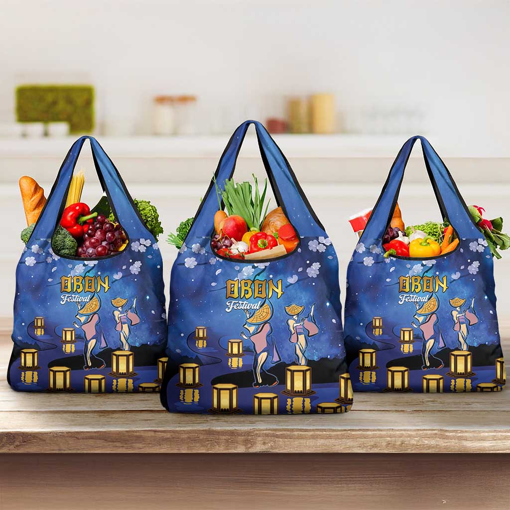 Japan Obon Festival Grocery Bag Sakura Lanterns With Bon Dance LT14 3-pack One Size Blue - Polynesian Pride