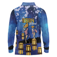 Japan Obon Festival Long Sleeve Polo Shirt Sakura Lanterns With Bon Dance - Polynesian Pride