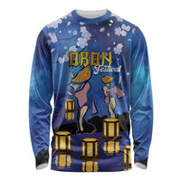 Japan Obon Festival Long Sleeve Shirt Sakura Lanterns With Bon Dance LT14 Unisex Blue - Polynesian Pride
