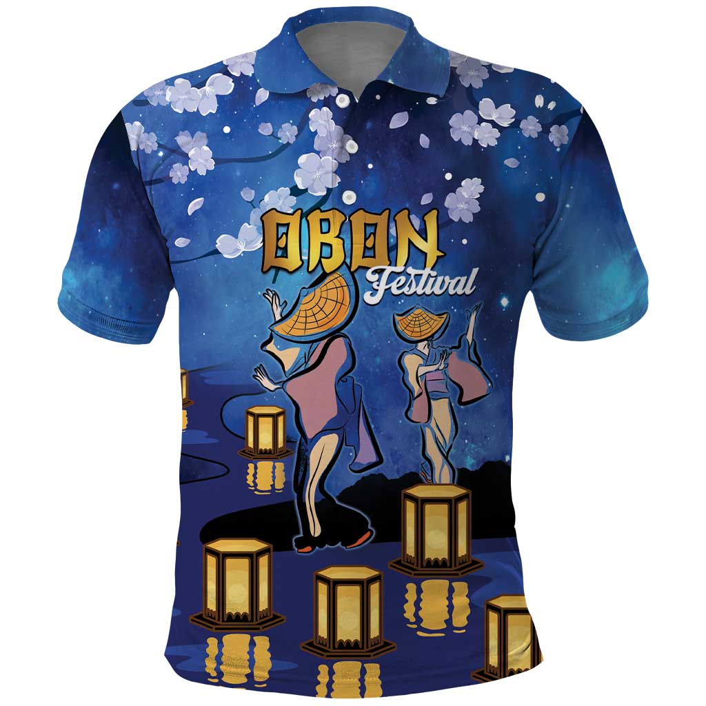 Japan Obon Festival Polo Shirt Sakura Lanterns With Bon Dance - Polynesian Pride
