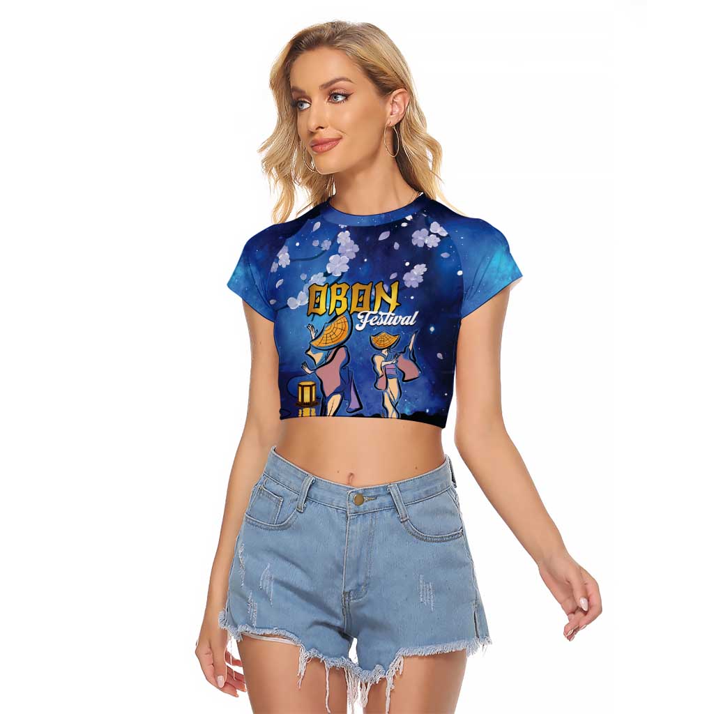 Japan Obon Festival Raglan Cropped T Shirt Sakura Lanterns With Bon Dance - Polynesian Pride