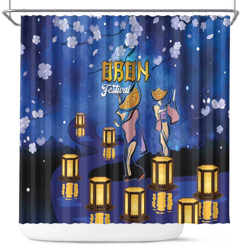 Japan Obon Festival Shower Curtain Sakura Lanterns With Bon Dance - Polynesian Pride