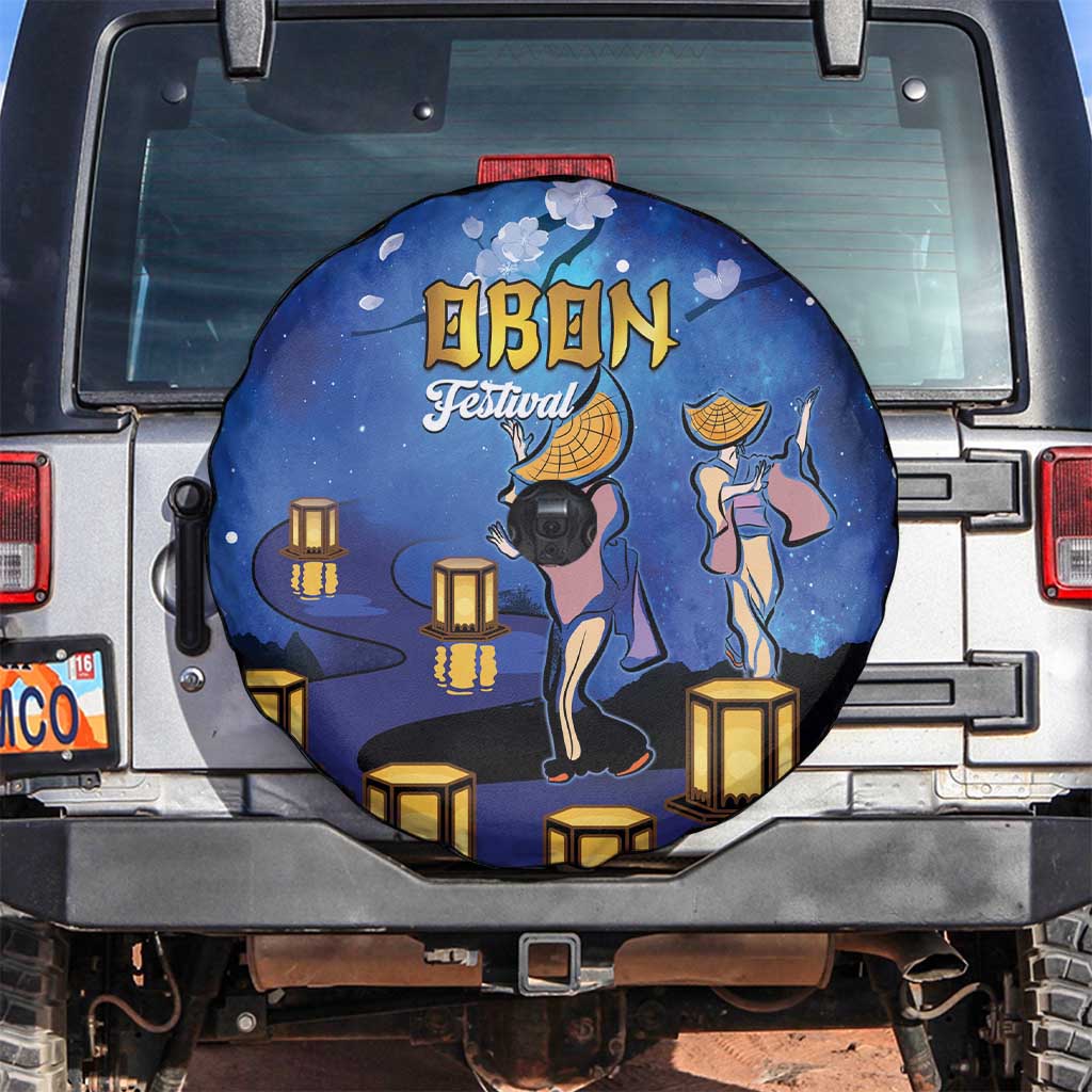 Japan Obon Festival Spare Tire Cover Sakura Lanterns With Bon Dance - Polynesian Pride
