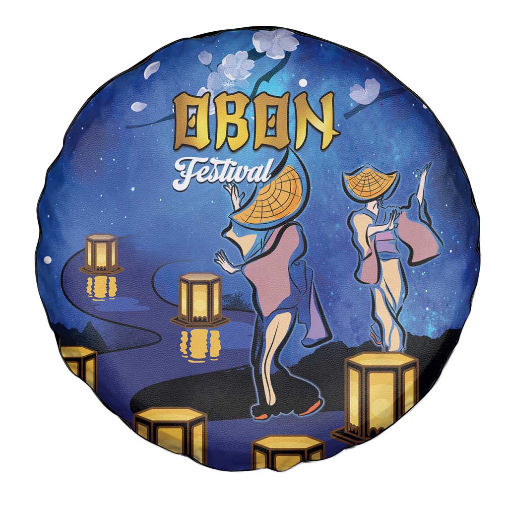 Japan Obon Festival Spare Tire Cover Sakura Lanterns With Bon Dance - Polynesian Pride