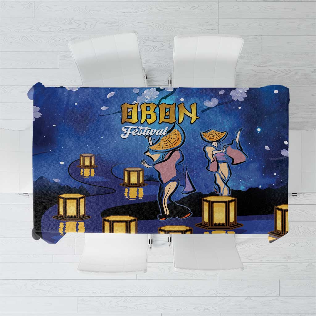 Japan Obon Festival Tablecloth Sakura Lanterns With Bon Dance LT14 Blue - Polynesian Pride