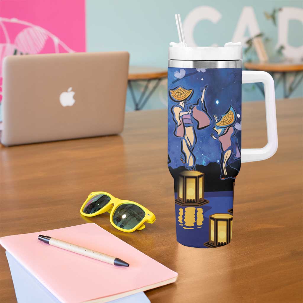 Japan Obon Festival Tumbler With Handle Sakura Lanterns With Bon Dance - Polynesian Pride