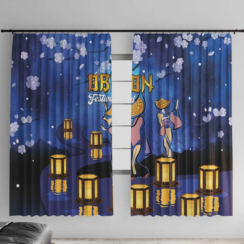 Japan Obon Festival Window Curtain Sakura Lanterns With Bon Dance - Polynesian Pride