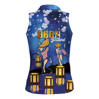 Japan Obon Festival Women Sleeveless Polo Shirt Sakura Lanterns With Bon Dance - Polynesian Pride
