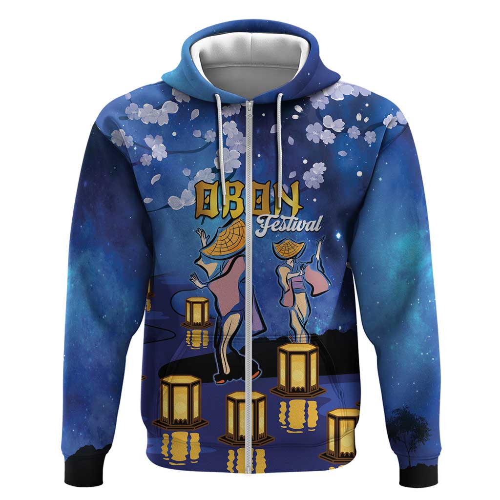 Japan Obon Festival Zip Hoodie Sakura Lanterns With Bon Dance - Polynesian Pride