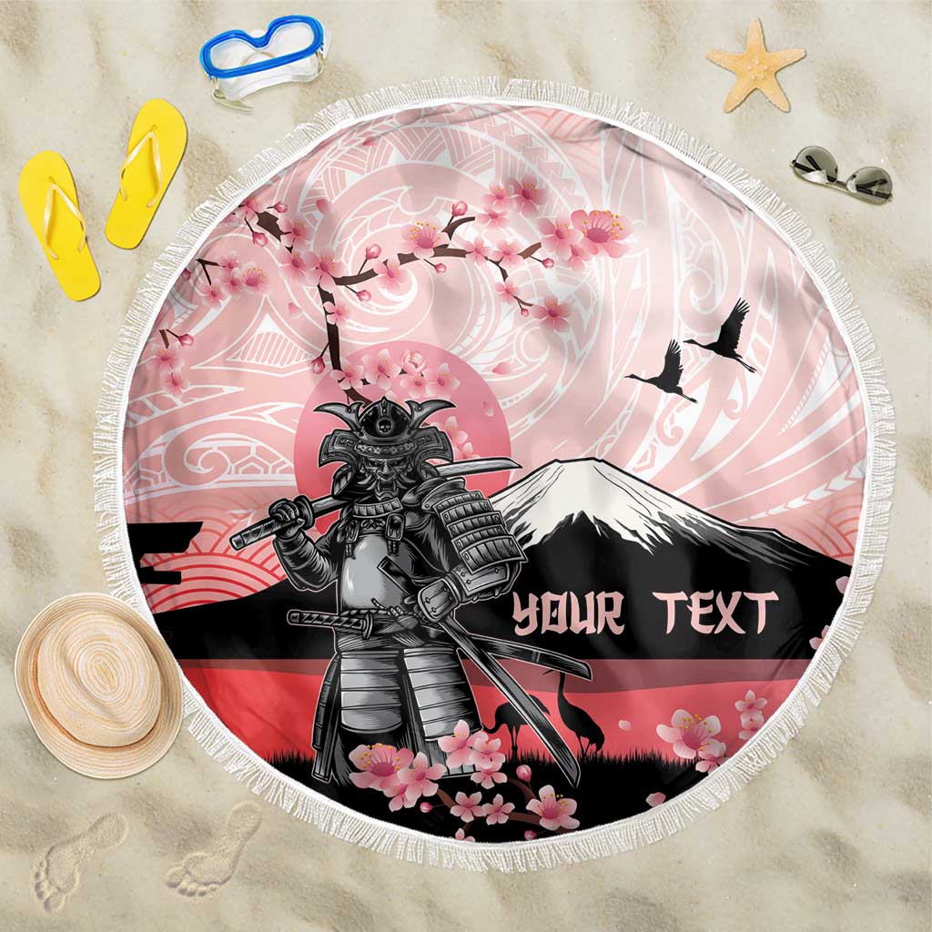 Personalised Japan Samurai Warrior Beach Blanket Japanese Cherry Blossom Polynesian Pattern LT14 One Size 150cm Pink - Polynesian Pride