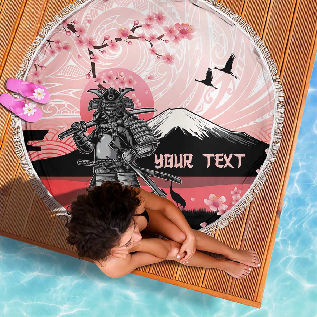 Personalised Japan Samurai Warrior Beach Blanket Japanese Cherry Blossom Polynesian Pattern LT14 - Polynesian Pride