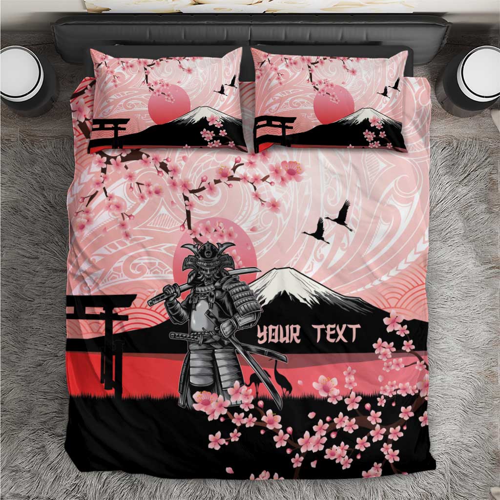 Personalised Japan Samurai Warrior Bedding Set Japanese Cherry Blossom Polynesian Pattern - Polynesian Pride