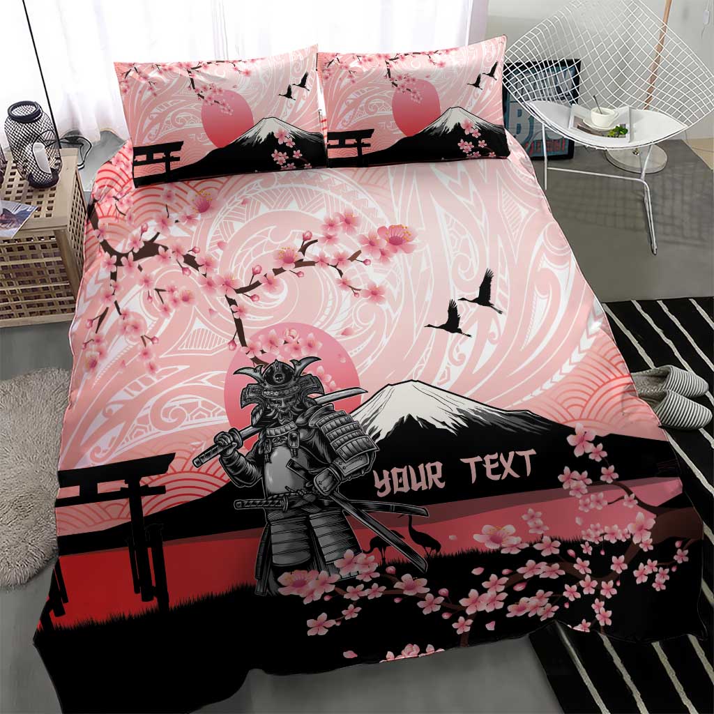 Personalised Japan Samurai Warrior Bedding Set Japanese Cherry Blossom Polynesian Pattern - Polynesian Pride