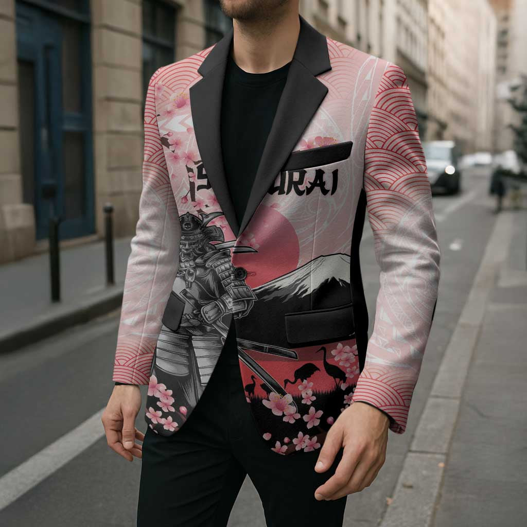 Personalised Japan Samurai Warrior Blazer Japanese Cherry Blossom Polynesian Pattern - Polynesian Pride
