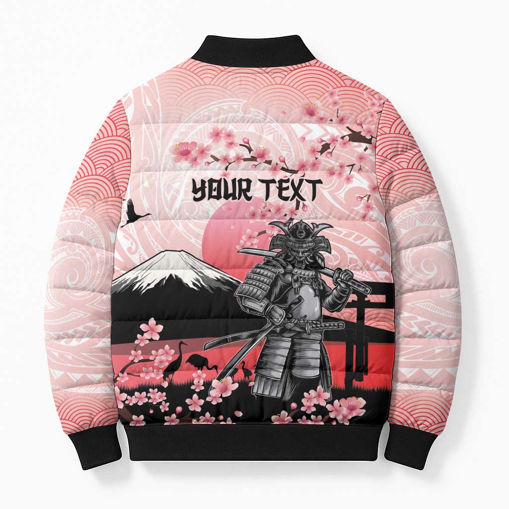 Personalised Japan Samurai Warrior Bomber Puffer Jacket Japanese Cherry Blossom Polynesian Pattern LT14 - Polynesian Pride