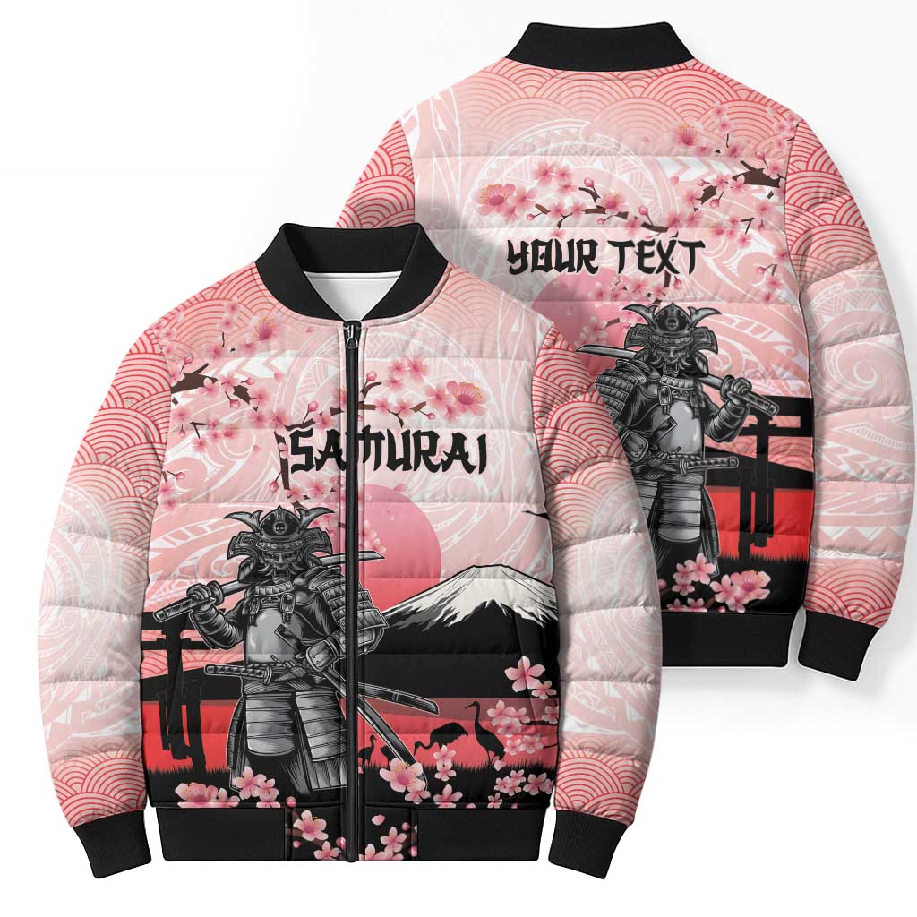 Personalised Japan Samurai Warrior Bomber Puffer Jacket Japanese Cherry Blossom Polynesian Pattern LT14 - Polynesian Pride