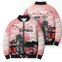 Personalised Japan Samurai Warrior Bomber Puffer Jacket Japanese Cherry Blossom Polynesian Pattern LT14 - Polynesian Pride