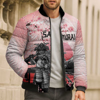 Personalised Japan Samurai Warrior Bomber Puffer Jacket Japanese Cherry Blossom Polynesian Pattern LT14 - Polynesian Pride