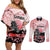 Personalised Japan Samurai Warrior Couples Matching Off Shoulder Short Dress and Long Sleeve Button Shirt Japanese Cherry Blossom Polynesian Pattern - Polynesian Pride