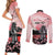 Personalised Japan Samurai Warrior Couples Matching Short Sleeve Bodycon Dress and Long Sleeve Button Shirt Japanese Cherry Blossom Polynesian Pattern - Polynesian Pride