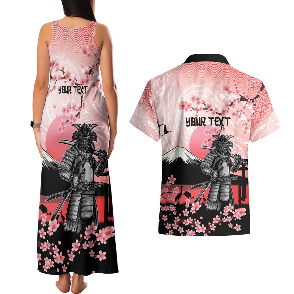 Personalised Japan Samurai Warrior Couples Matching Tank Maxi Dress and Hawaiian Shirt Japanese Cherry Blossom Polynesian Pattern - Polynesian Pride