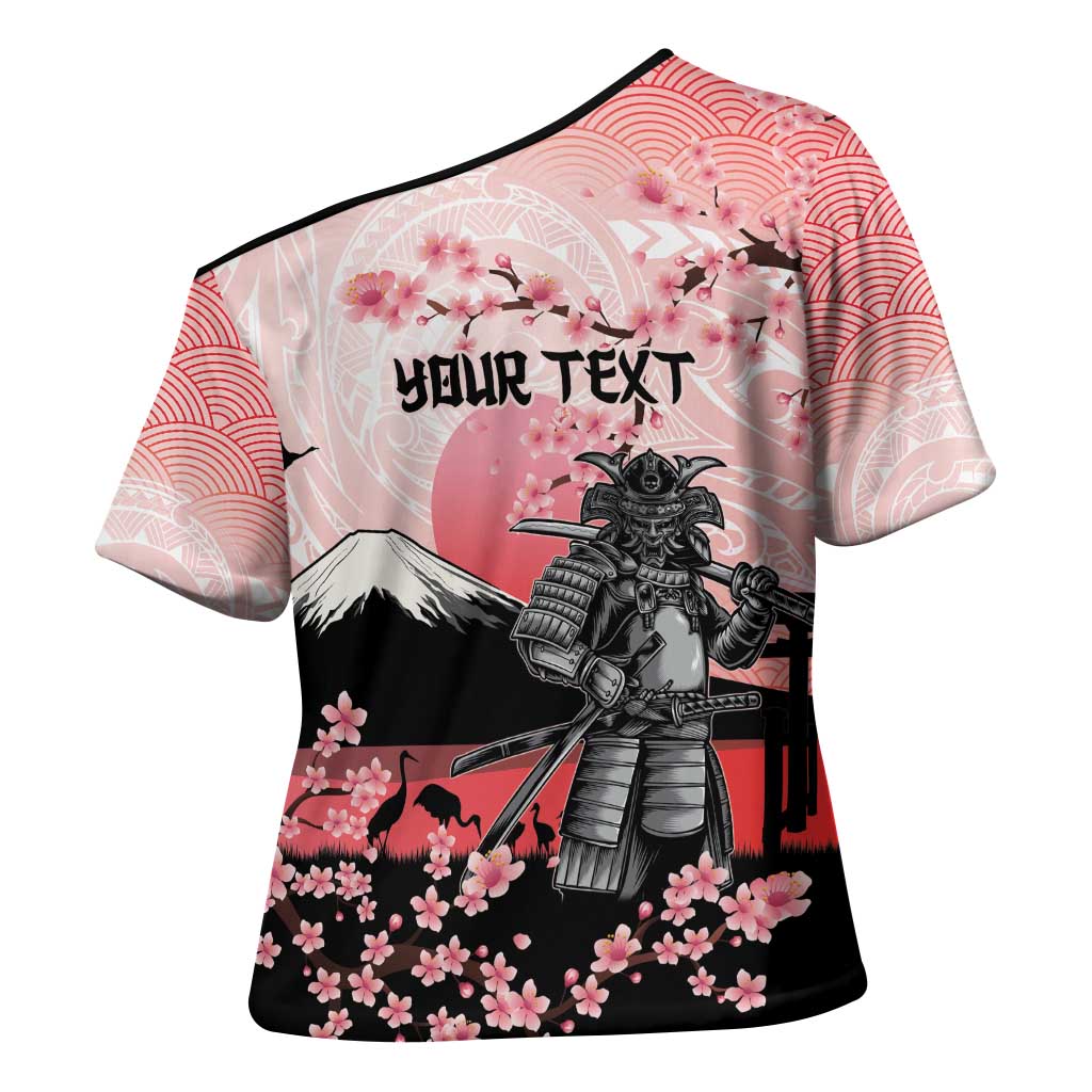 Personalised Japan Samurai Warrior Cross Shoulder Shirt Japanese Cherry Blossom Polynesian Pattern LT14 - Polynesian Pride