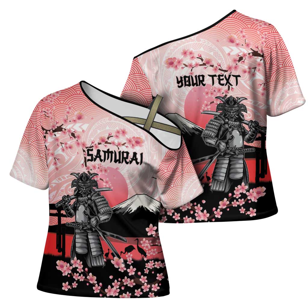 Personalised Japan Samurai Warrior Cross Shoulder Shirt Japanese Cherry Blossom Polynesian Pattern LT14 - Polynesian Pride
