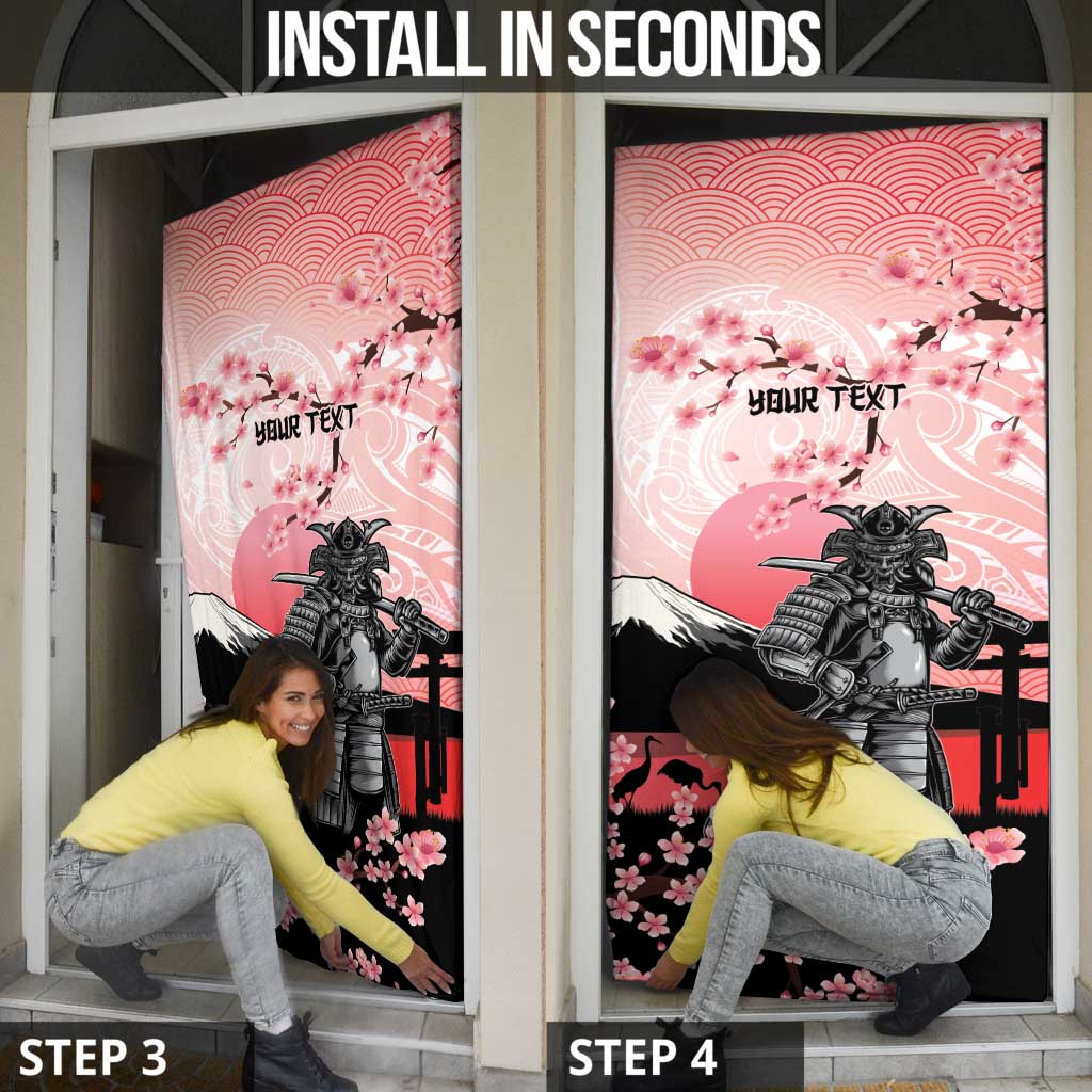Personalised Japan Samurai Warrior Door Cover Japanese Cherry Blossom Polynesian Pattern LT14 - Polynesian Pride