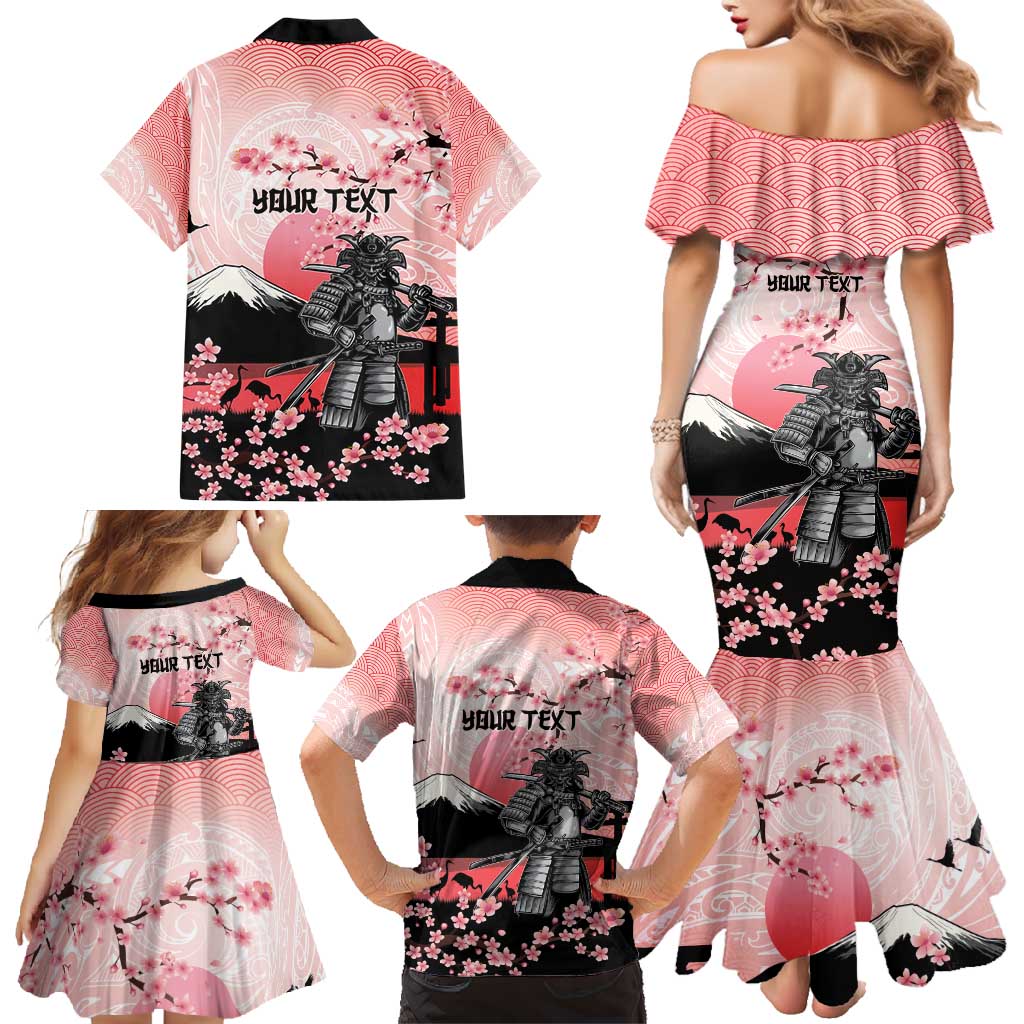 Personalised Japan Samurai Warrior Family Matching Mermaid Dress and Hawaiian Shirt Japanese Cherry Blossom Polynesian Pattern - Polynesian Pride