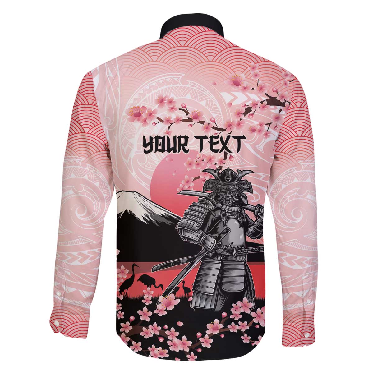 Personalised Japan Samurai Warrior Family Matching Off The Shoulder Long Sleeve Dress and Hawaiian Shirt Japanese Cherry Blossom Polynesian Pattern - Polynesian Pride