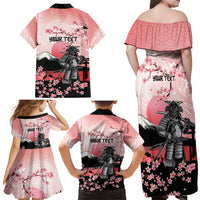 Personalised Japan Samurai Warrior Family Matching Off Shoulder Maxi Dress and Hawaiian Shirt Japanese Cherry Blossom Polynesian Pattern - Polynesian Pride