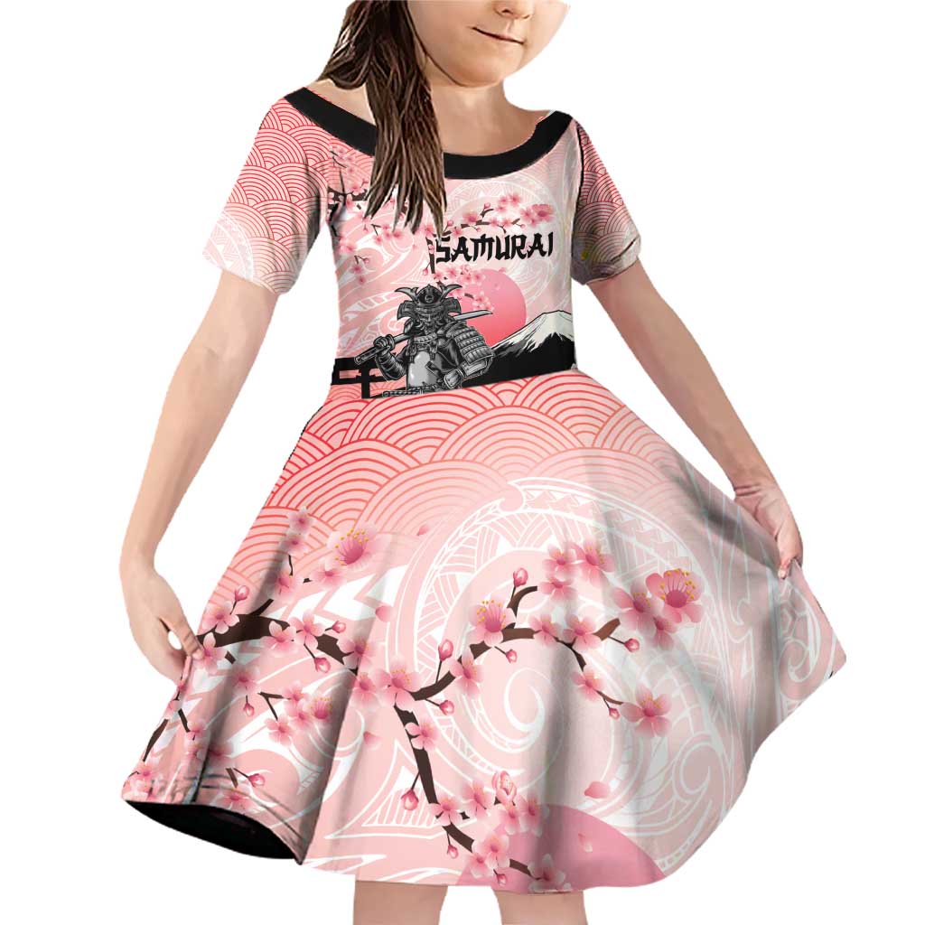 Personalised Japan Samurai Warrior Family Matching Off Shoulder Short Dress and Hawaiian Shirt Japanese Cherry Blossom Polynesian Pattern - Polynesian Pride
