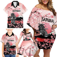 Personalised Japan Samurai Warrior Family Matching Off Shoulder Short Dress and Hawaiian Shirt Japanese Cherry Blossom Polynesian Pattern - Polynesian Pride