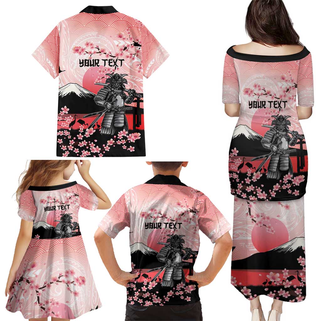 Personalised Japan Samurai Warrior Family Matching Puletasi and Hawaiian Shirt Japanese Cherry Blossom Polynesian Pattern - Polynesian Pride