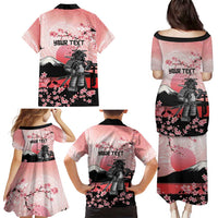 Personalised Japan Samurai Warrior Family Matching Puletasi and Hawaiian Shirt Japanese Cherry Blossom Polynesian Pattern - Polynesian Pride