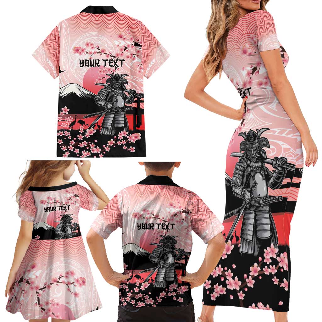 Personalised Japan Samurai Warrior Family Matching Short Sleeve Bodycon Dress and Hawaiian Shirt Japanese Cherry Blossom Polynesian Pattern - Polynesian Pride