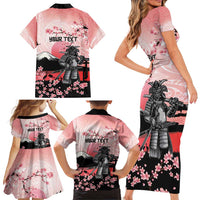 Personalised Japan Samurai Warrior Family Matching Short Sleeve Bodycon Dress and Hawaiian Shirt Japanese Cherry Blossom Polynesian Pattern - Polynesian Pride