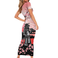 Personalised Japan Samurai Warrior Family Matching Short Sleeve Bodycon Dress and Hawaiian Shirt Japanese Cherry Blossom Polynesian Pattern - Polynesian Pride