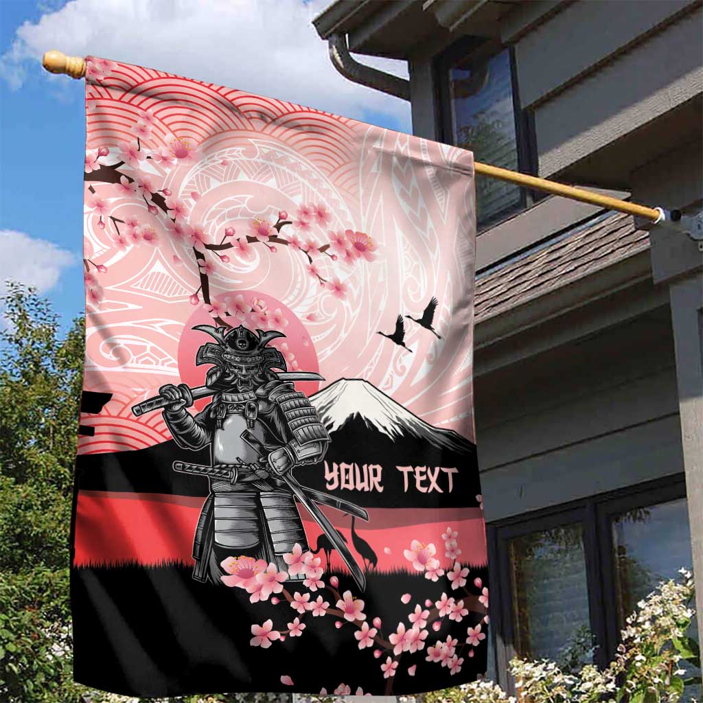 Personalised Japan Samurai Warrior Garden Flag Japanese Cherry Blossom Polynesian Pattern - Polynesian Pride