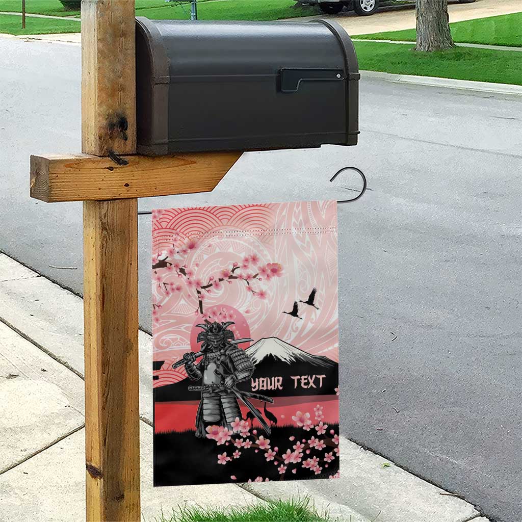 Personalised Japan Samurai Warrior Garden Flag Japanese Cherry Blossom Polynesian Pattern - Polynesian Pride