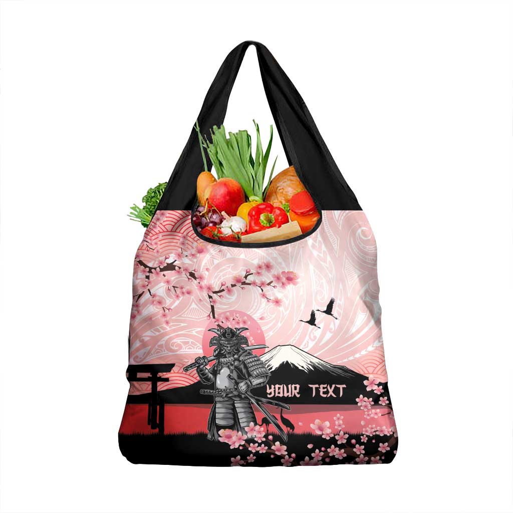 Personalised Japan Samurai Warrior Grocery Bag Japanese Cherry Blossom Polynesian Pattern LT14 1-pack One Size Pink - Polynesian Pride