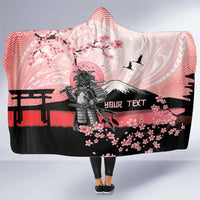 Personalised Japan Samurai Warrior Hooded Blanket Japanese Cherry Blossom Polynesian Pattern - Polynesian Pride