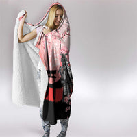 Personalised Japan Samurai Warrior Hooded Blanket Japanese Cherry Blossom Polynesian Pattern - Polynesian Pride