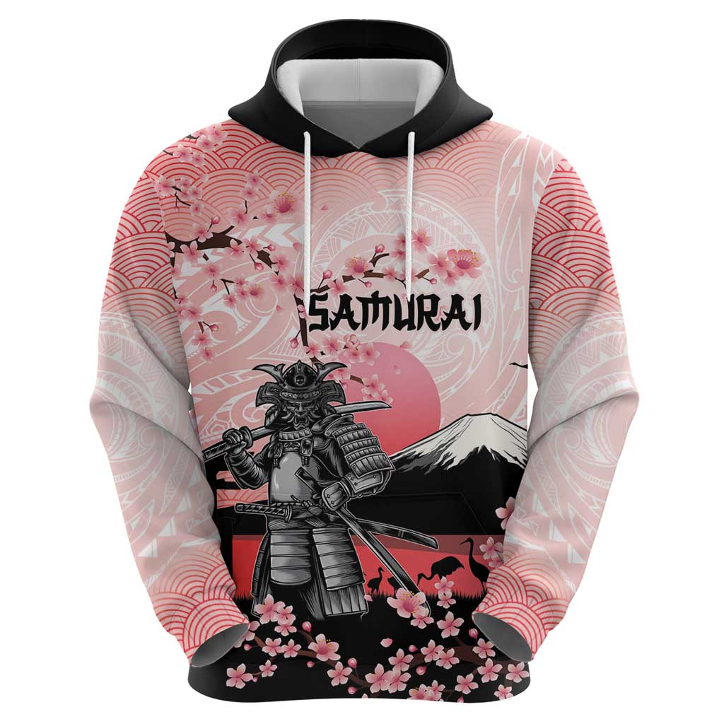 Personalised Japan Samurai Warrior Hoodie Japanese Cherry Blossom Polynesian Pattern - Polynesian Pride