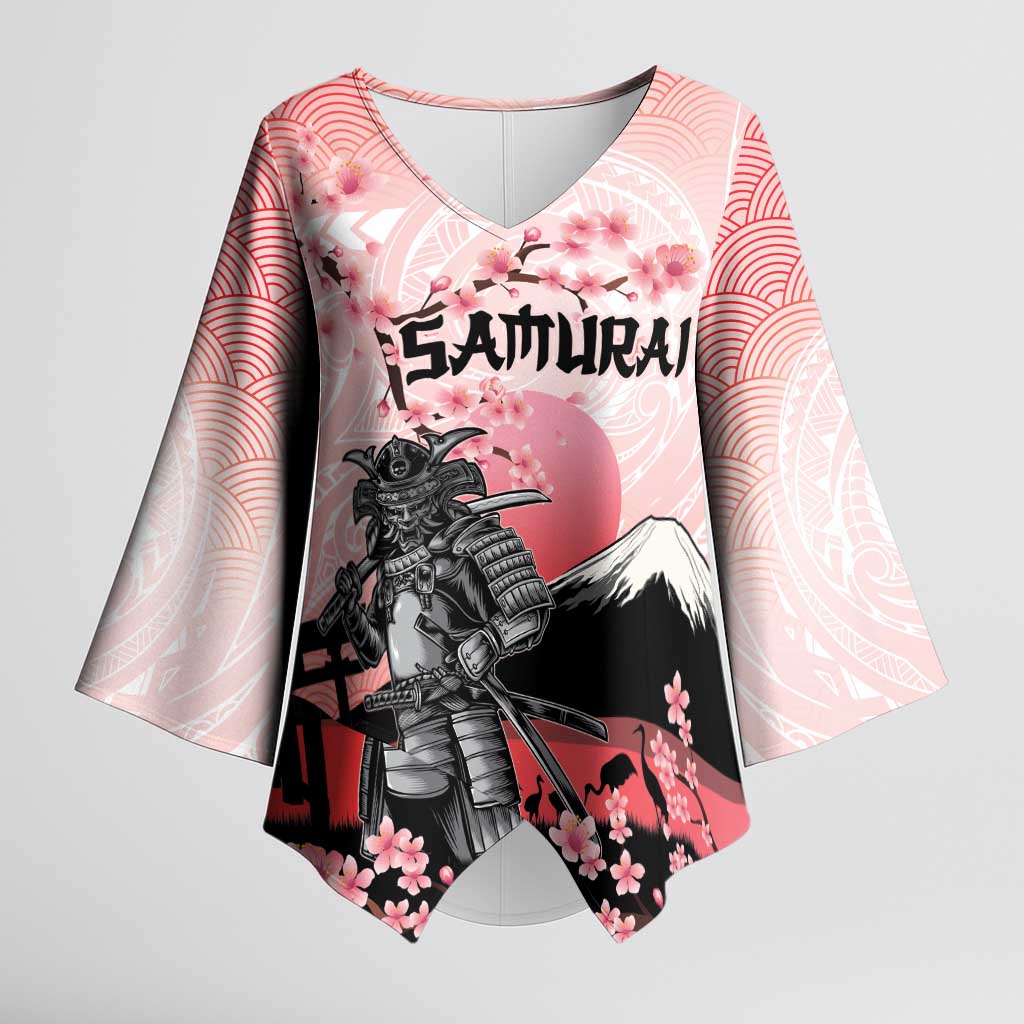 Personalised Japan Samurai Warrior Kimono Sleeve Blouse Japanese Cherry Blossom Polynesian Pattern LT14 Female Pink - Polynesian Pride