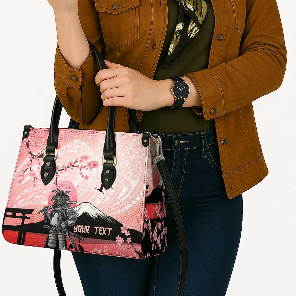 Personalised Japan Samurai Warrior Leather Bag Japanese Cherry Blossom Polynesian Pattern - Polynesian Pride