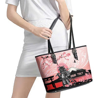 Personalised Japan Samurai Warrior Leather Tote Bag Japanese Cherry Blossom Polynesian Pattern - Polynesian Pride