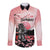 Personalised Japan Samurai Warrior Long Sleeve Button Shirt Japanese Cherry Blossom Polynesian Pattern - Polynesian Pride