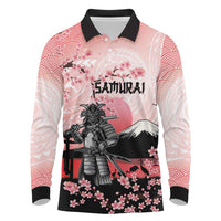 Personalised Japan Samurai Warrior Long Sleeve Polo Shirt Japanese Cherry Blossom Polynesian Pattern - Polynesian Pride