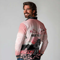 Personalised Japan Samurai Warrior Long Sleeve Polo Shirt Japanese Cherry Blossom Polynesian Pattern - Polynesian Pride